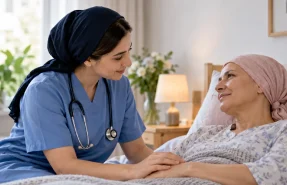 پرستار بیمار سرطانی در گفتوگو با بیمار سالمند در منزل