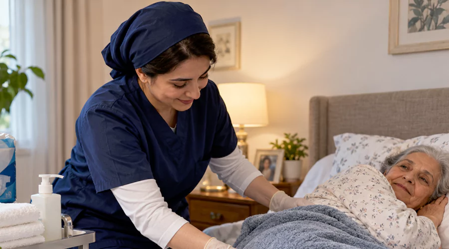 تعویض پوشک سالمند در بستر؛ مراقبت همراه با آرامش از سالمند بستری