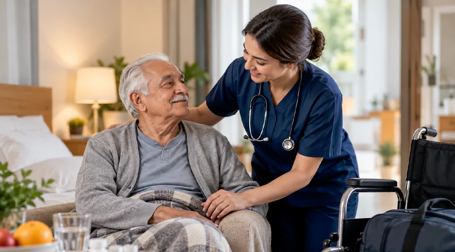 مراقبت از سالمند پس از ترخیص؛ پرستار در کنار سالمند